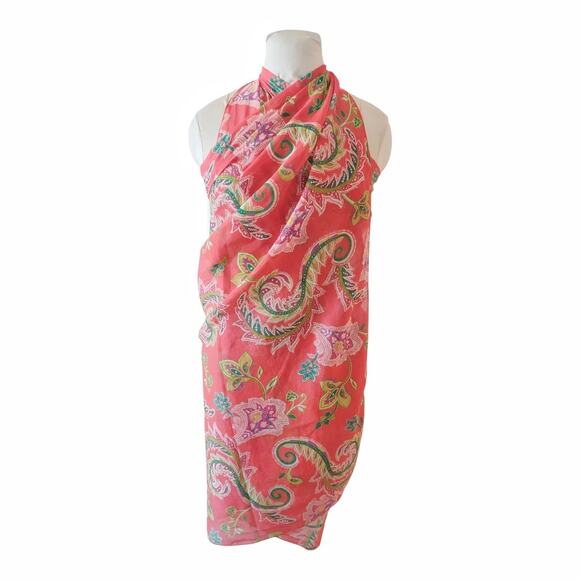 Large Wrap Paisley Floral Scarf Beach Summer Cover Up Cotton Silk Lightweight - Picture 5 of 10